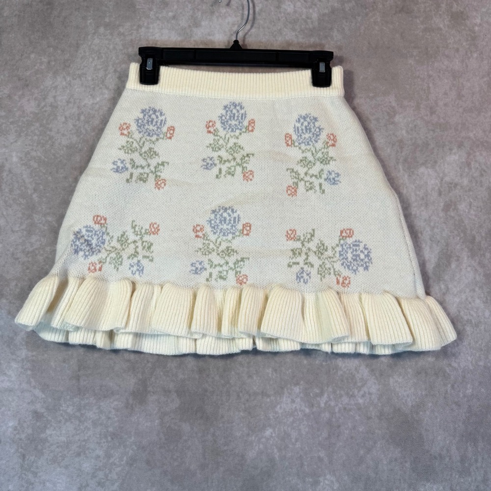 Mable 2 Piece Sweater Skirt Set Women Small Cream Floral Knit Co-ord Cottage - Picture 6 of 16
